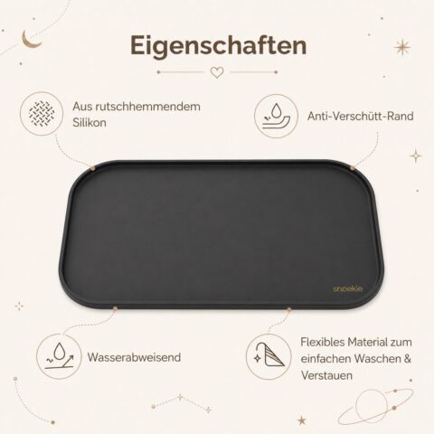 Snoekie Napfunterlage für Hunde & Katze, 27x44cm, Unterlage für Näpfe, rutschfeste Futterunterlage aus Silikon, Wasserdicht, Rechteckig mit Pfoten Design, Runde Ecken, dunkel grau