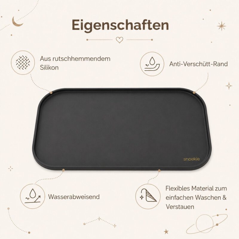 Snoekie Napfunterlage für Hunde & Katze, 27x44cm, Unterlage für Näpfe, rutschfeste Futterunterlage aus Silikon, Wasserdicht, Rechteckig mit Pfoten Design, Runde Ecken, dunkel grau