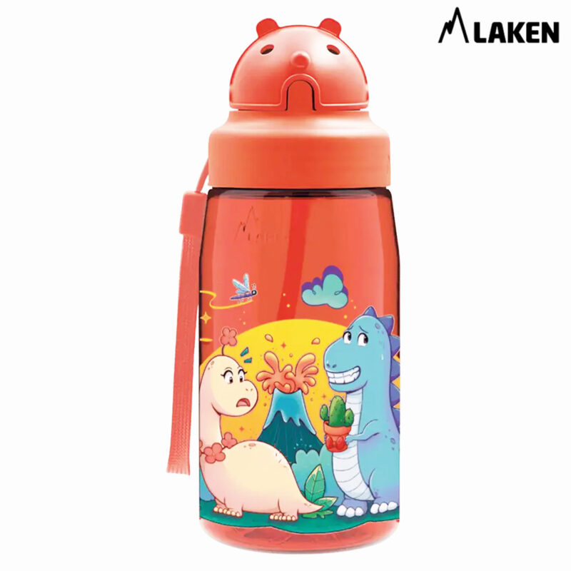 Laken Tritan-Trinkflasche 450ml mit Strohhalm und Deckel OBY DINOS LOVE