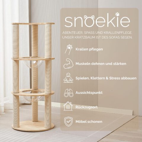 Snoekie Moderner Holz-Kratzbaum mit Acryl-Sichtplattformen