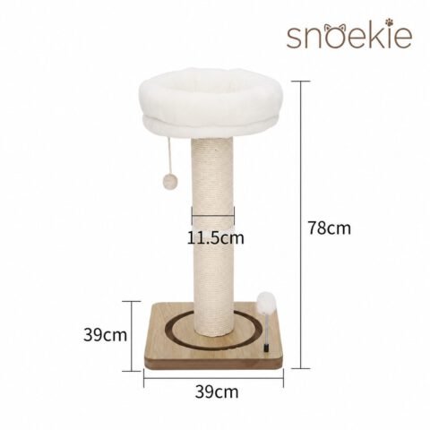 SNOEKIE Kratzbaum für Katzen, extra dicker Kratzstamm Ø 11,3 cm, 78 cm hohe Kratzsäule mit abnehmbarem Katzenbett, Natur-Sisal, Kugelbahn und Spielbällen, 39 x 39 cm