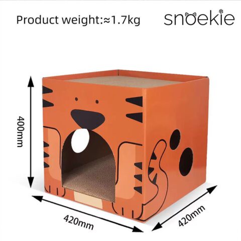 Snoekie Würfel-Katzenhöhle| Katzenhaus|Kratzbrett aus Wellpappe (Orange)