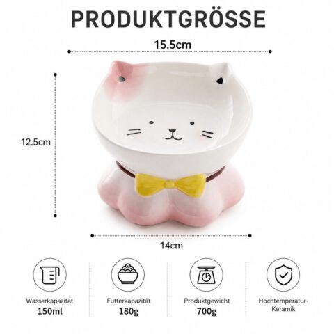 snoekie Keramik Katzennapf mit Katzenmotiv – Erhöhter Futternapf & Wassernapf für Katzen, Rutschfester Standfuß, Spülmaschinengeeignet, Niedliches Design