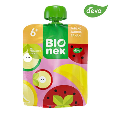 Deva Bio-Fruchtpüree im Quetschbeutel mit Apfel, Erdbeere und Banane – ohne Zuckerzusatz¹