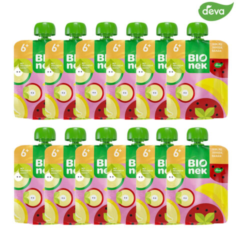 Deva Bio-Fruchtpüree im Quetschbeutel mit Apfel, Erdbeere und Banane – ohne Zuckerzusatz¹