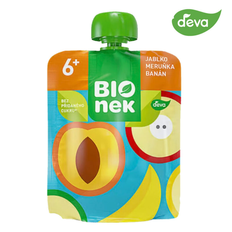 5142-aprico- BIOnek Bio-Fruchtpüree im Quetschbeutel mit Apfel, Aprikose & Banane – Ohne Zuckerzusatz¹ – Glutenfrei & Vegan – Ab dem 6. Monat (90 g)