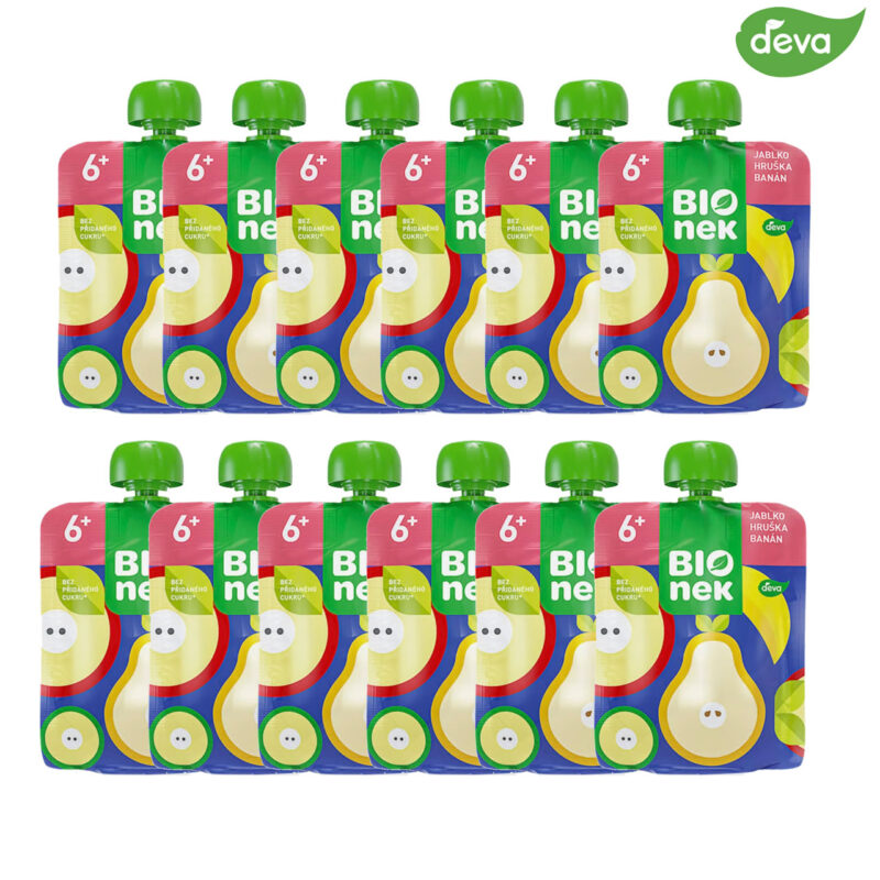 5143-pear-12 BIOnek Bio-Fruchtpüree im Quetschbeutel mit Apfel, Birne & Banane – Ohne Zuckerzusatz¹ – Glutenfrei & Vegan – Ab dem 6. Monat (90 g)