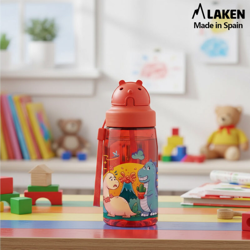 Laken Tritan-Trinkflasche 450ml mit Strohhalm und Deckel OBY DINOS LOVE