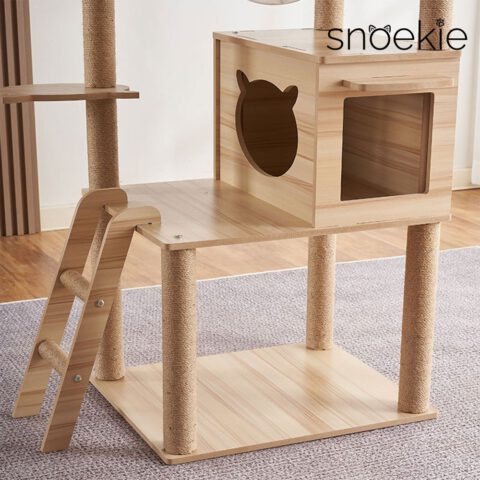 Snoekie Stabiler Kratzbaum mit Katzenhaus, Acryl-Körben und Kletterleiter