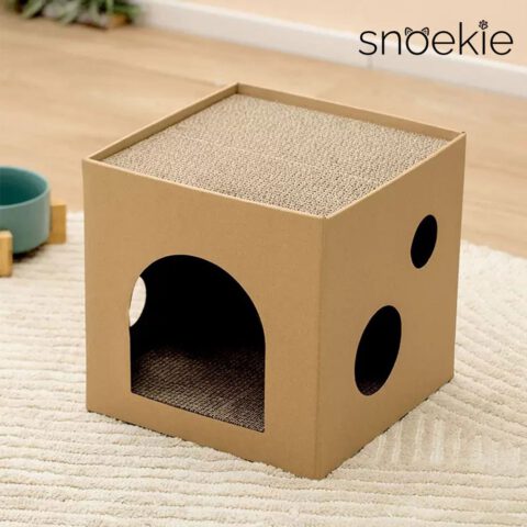 Snoekie Würfel-Katzenhöhle| Katzenhaus aus Wellpappe (Beige)