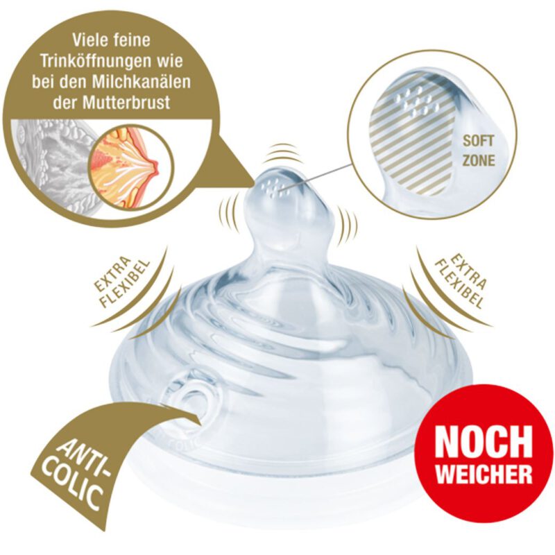 NUK Nature Sense Glasflasche Vorteil set mit 2 set Trinksauger & Schutzkappe
