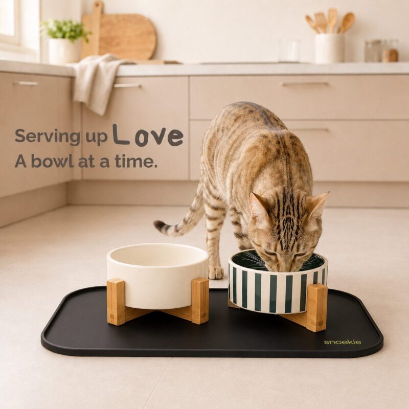 Snoekie Napfunterlage für Hunde & Katze, 27x44cm, Unterlage für Näpfe, rutschfeste Futterunterlage aus Silikon, Wasserdicht, Rechteckig mit Pfoten Design, Runde Ecken, dunkel grau