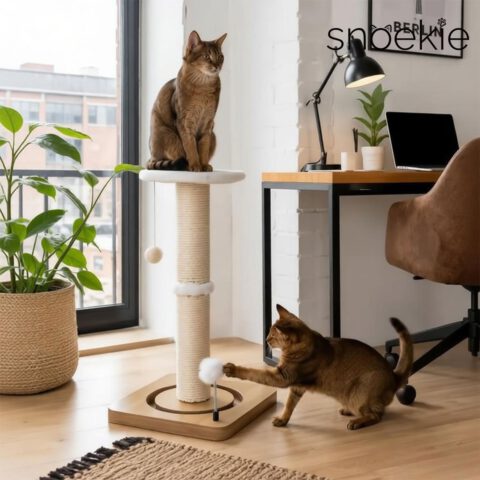 SNOEKIE Kratzbaum|Kratzsäule aus Sisal| Liegeplatz| Massivholzkugeln
