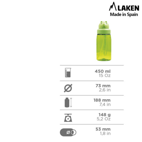 Laken Tritan-Trinkflasche 450ml mit Strohhalm und Deckel OBY DINOS LOVE