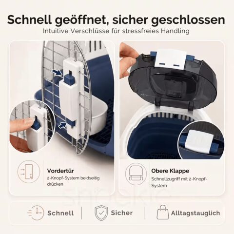 71571323-04e5-49fb-af49-90e22b9879d7_1040x1040.jpg SNOEKIE Haustier Transportbox für Katzen & kleine Hunde – Robuste Tierbox mit aufklappbarer Dachöffnung am Tragegriff, Sichere Metalltür, Leicht & Stabil, Ideal für Auto, Reisen & Tierarzt Blau