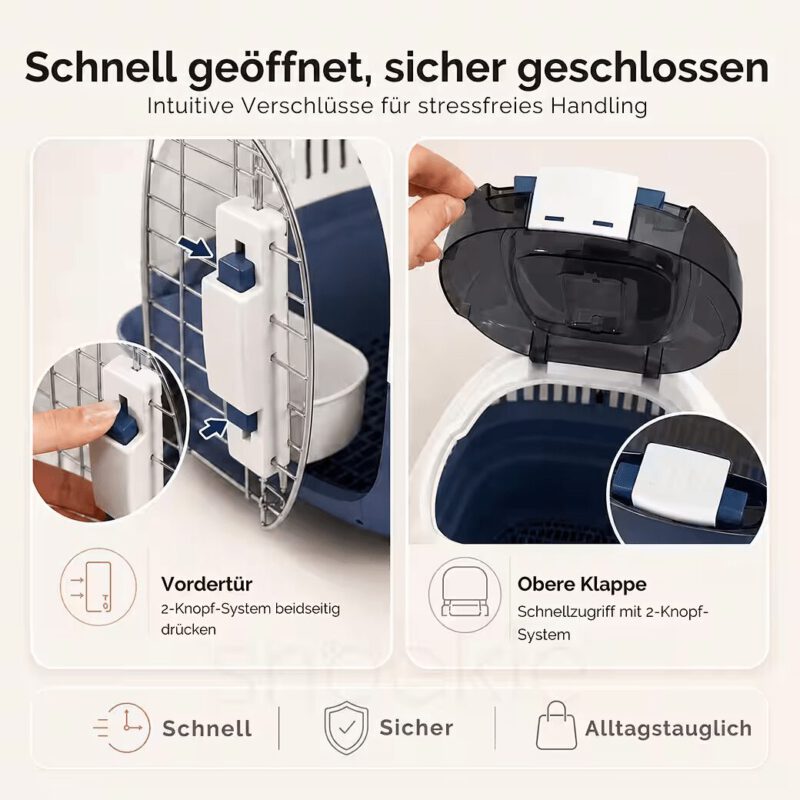 71571323-04e5-49fb-af49-90e22b9879d7_1040x1040.jpg SNOEKIE Haustier Transportbox für Katzen & kleine Hunde – Robuste Tierbox mit aufklappbarer Dachöffnung am Tragegriff, Sichere Metalltür, Leicht & Stabil, Ideal für Auto, Reisen & Tierarzt Blau