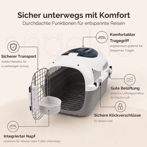 722fe206-018a-49ab-94fa-e2b9d24291b5_1040x1040.jpg SNOEKIE Haustier Transportbox für Katzen & kleine Hunde – Robuste Tierbox mit aufklappbarer Dachöffnung am Tragegriff, Sichere Metalltür, Leicht & Stabil, Ideal für Auto, Reisen & Tierarzt Grau|Blau