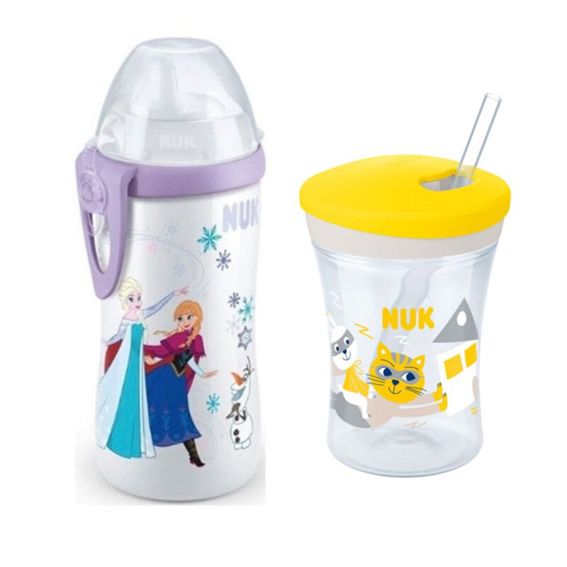 NUK "Die Eiskönigin" Elsa Kiddy Cup & Action Cup Trinkbecher 230 ml Gelb Vorteilset (2st)