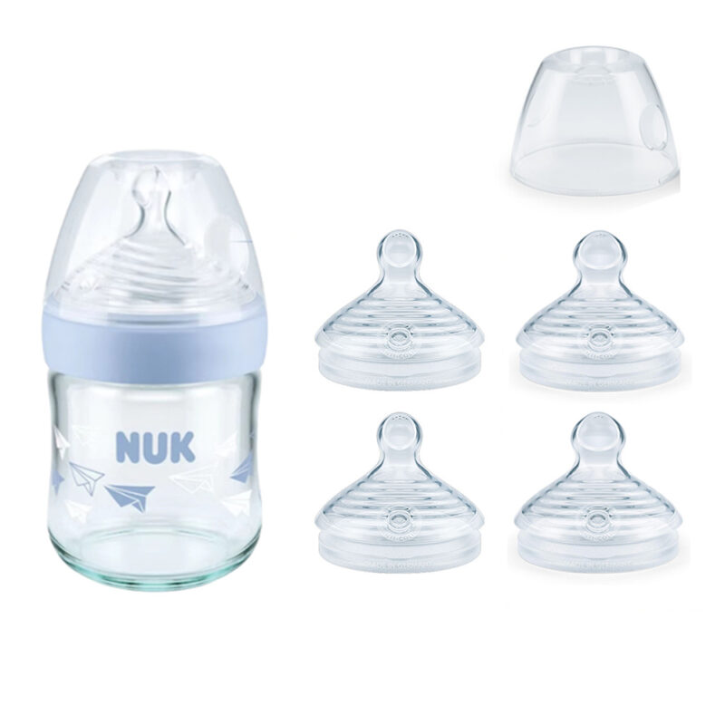 NUK Nature Sense Glasflasche Vorteil set mit 2 set Trinksauger & Schutzkappe