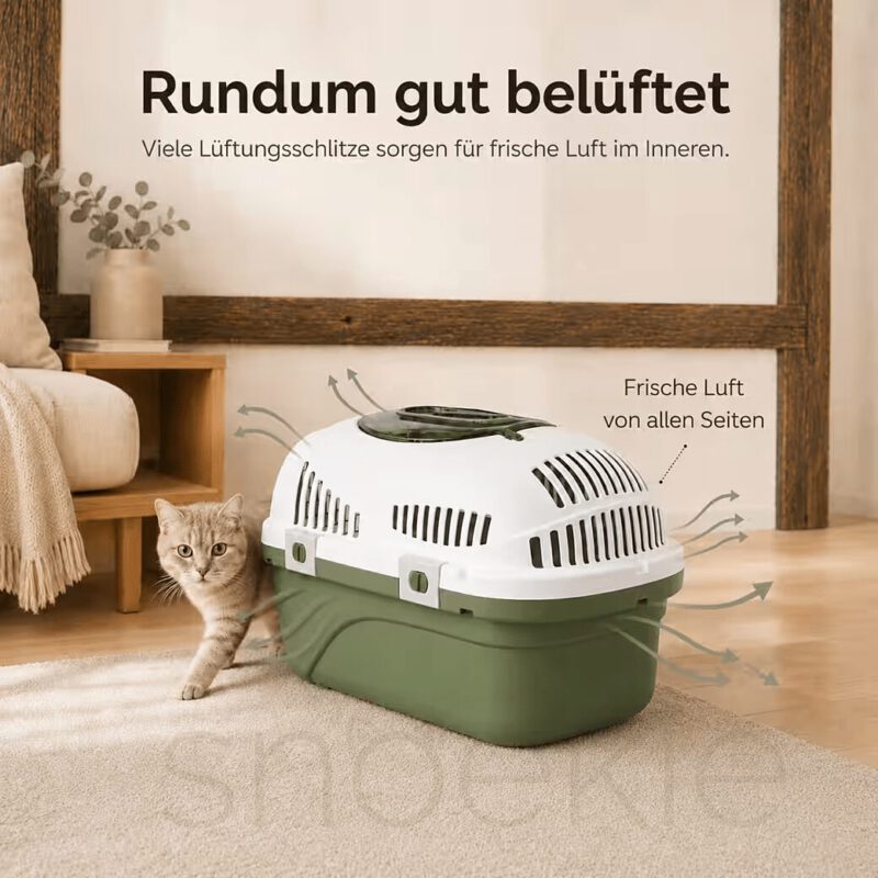 79ff2843-dd13-4c40-8ba7-7b87351f9302_1040x1040.jpg SNOEKIE Haustier Transportbox für Katzen & kleine Hunde – Robuste Tierbox mit aufklappbarer Dachöffnung am Tragegriff, Sichere Metalltür, Leicht & Stabil, Ideal für Auto, Reisen & Tierarzt Grün