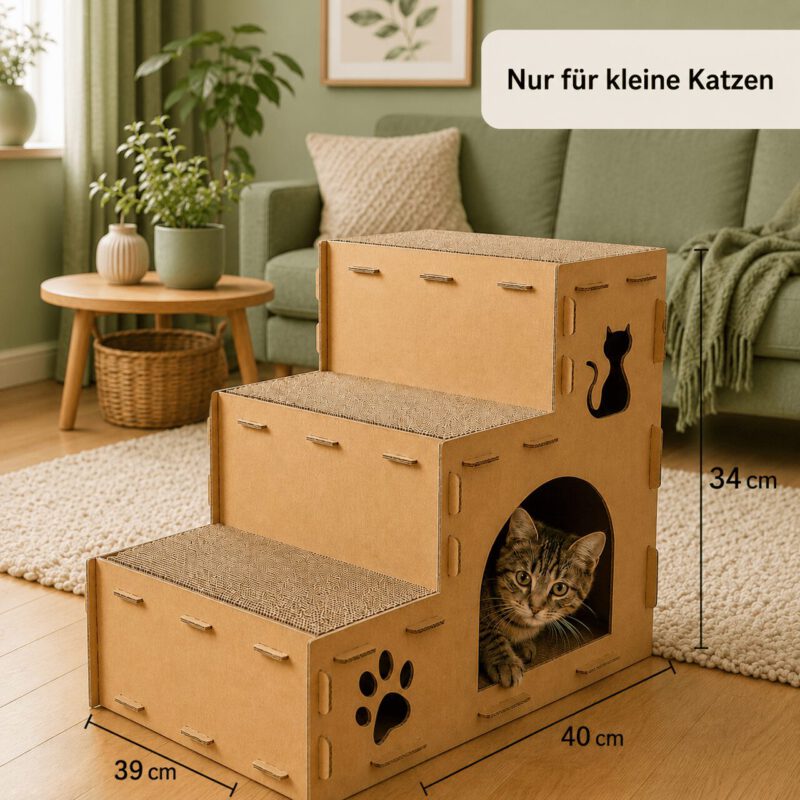 SNOEKIE Katzentreppe|Kratzbrett| aus Pappe|3-stufig| 40*39*34| nur für kleine Katzen