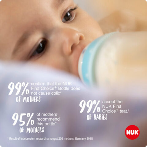 NUK Glas-Babyflasche"First Choice+" mit Silikon Sauger extrafein gelocht , 120 ml