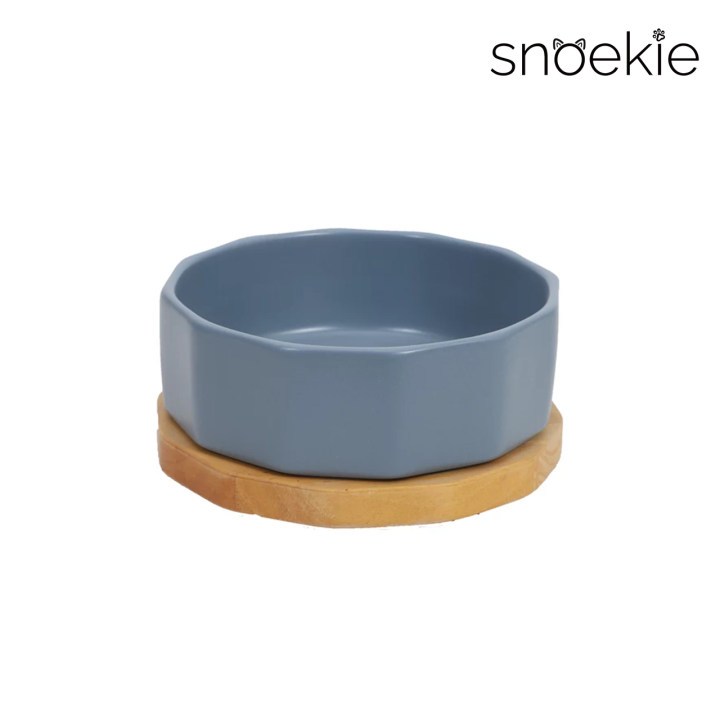 Snoekie Porzellan-Napf, 17 x 17x 6,8 cm, Spülmaschinenfest, Hochtemperaturgebrannt, Bambus Untersetzer, blau