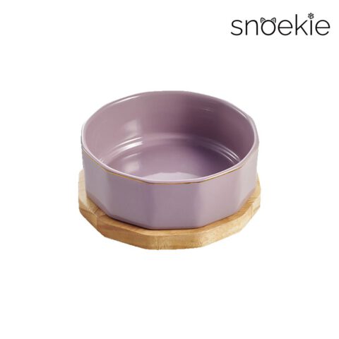 snoekie Porzellan-Haustiernapf mit Holzunterlage – 17×17×6.7 cm, Hochtemperaturgebrannt, Spülmaschinenfest, Rutschfest