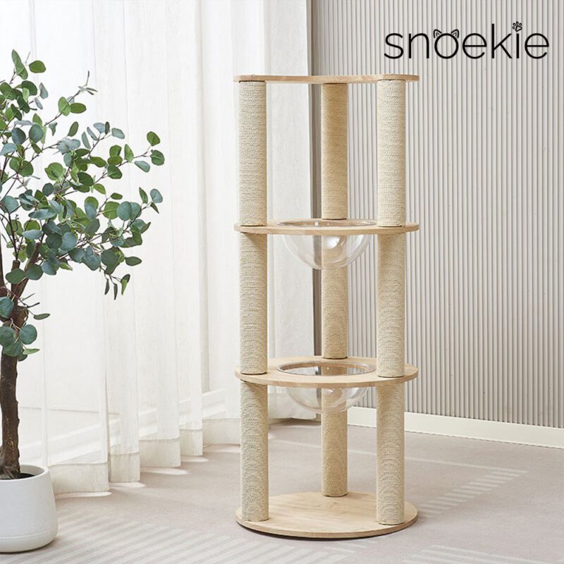 Snoekie Moderner Holz-Kratzbaum mit Acryl-Sichtplattformen