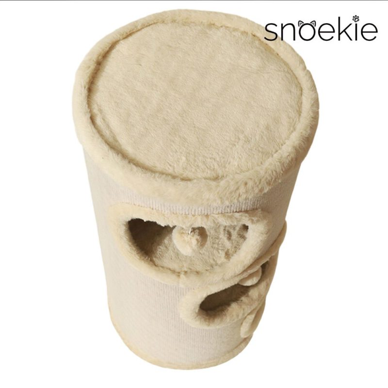 Snoekie Kratzsäule und Spielturm für Katzen mit zwei Höhlen, Plüschbällen & Kratzoberfläche, 71 cm hoch