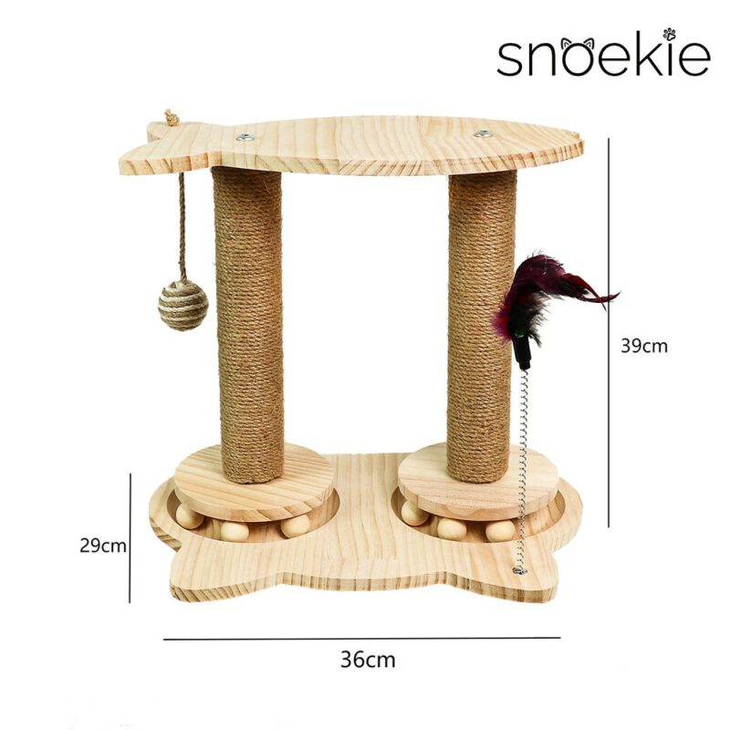 snoekie Katzen-Spiel- und Kratzstation aus Kiefernholz mit Fisch-Topplatte und Bällen