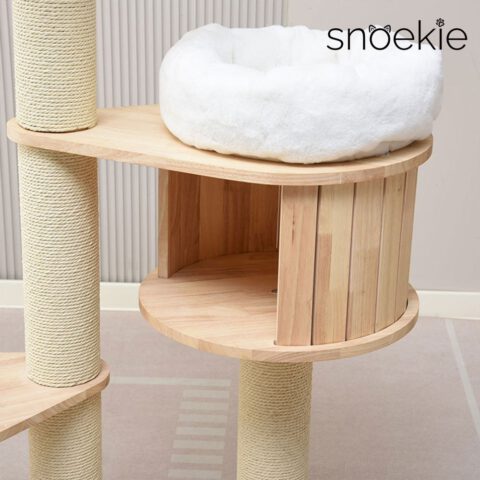 Snoekie Kompakter, moderner Kratzbaum mit Acryl-Hängeschale und Holzkubus