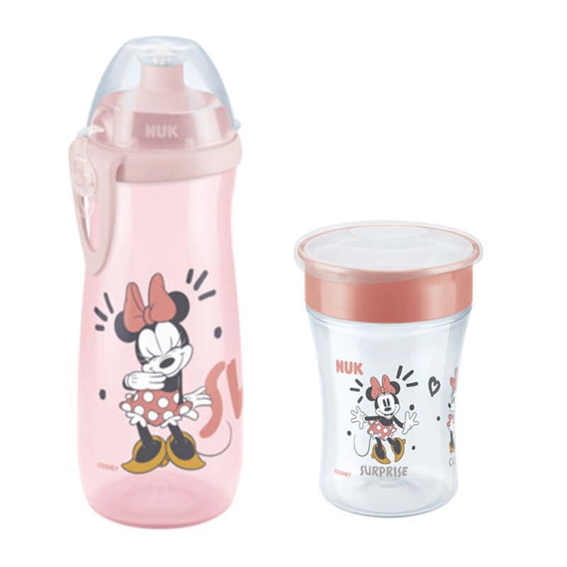 NUK Sports Cup Kinder Trinkflasche 24M+ auslaufsichere Push-Pull-Tülle | Clip und Schutzkappe 450 ml +Magic Cup Trinklernbecher, 8M+, 230 ml, auslaufsicherer 360°-Trinkrand