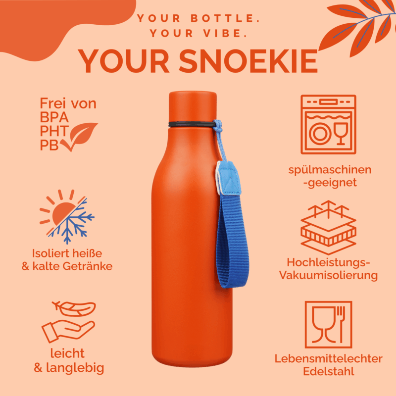 Orange Snoekie 530ml Key Points DEUTSCH Snoekie Thermosflasche 530ml orange