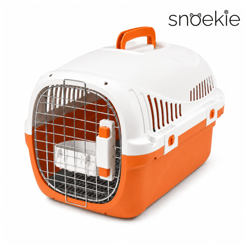 SNOEKIE Haustier Transportbox für Katzen & kleine Hunde – Robuste Tierbox, Sichere Metalltür, Leicht & Stabil, Ideal für Auto, Reisen & Tierarzt Orange