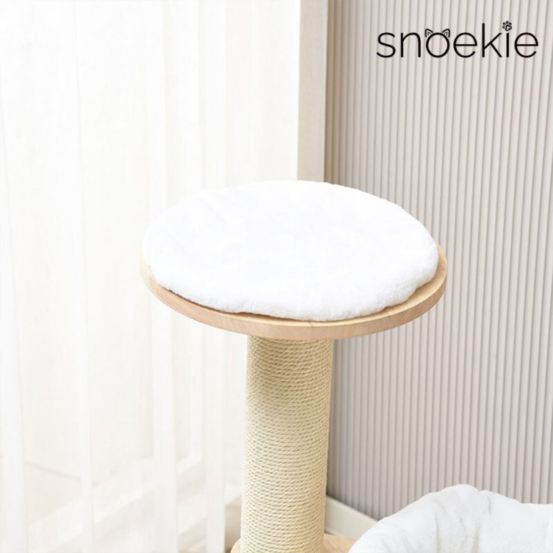 Snoekie Kompakter, moderner Kratzbaum mit Acryl-Hängeschale und Holzkubus