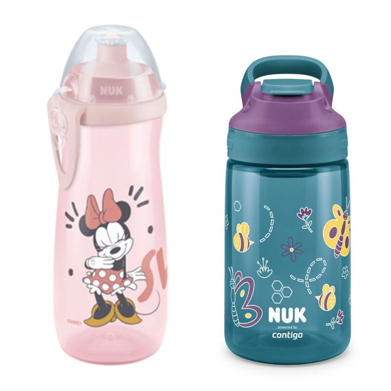 NUK Sports Cup Pink 450ml + NUK powered by Contigo Easy Sip Cup, Skater (Lila) 420ml Vorteilset (2st)