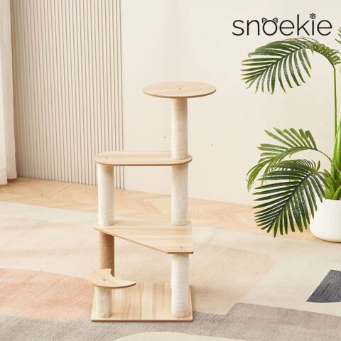 Snoekie Minimalistischer 4-Ebenen-Kratzbaum mit Acryl-Aussichtskorb