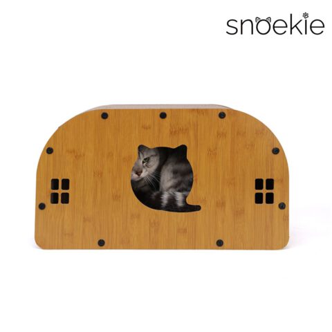 SNOEKIE Katzen Kratzhaus aus Wellpappe und MDF, 55 x 30 x 23 cm, Katzenhöhle mit Kratzfläche, stabiler Katzenkratzer mit Holzoptik, Kratzbrett für Katzen