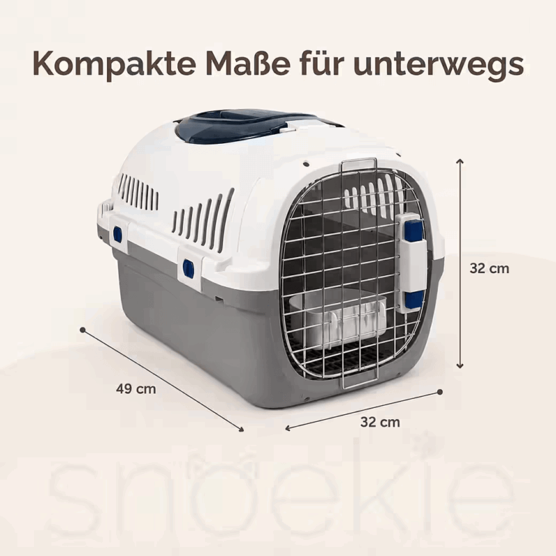 ad8084aa-1297-4072-81db-f2cb60ee46ea_1040x1040.png SNOEKIE Haustier Transportbox für Katzen & kleine Hunde – Robuste Tierbox mit aufklappbarer Dachöffnung am Tragegriff, Sichere Metalltür, Leicht & Stabil, Ideal für Auto, Reisen & Tierarzt Grau|Blau