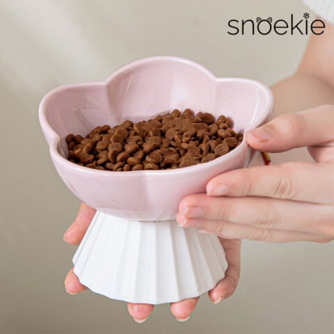 snoekie Erhöhter Porzellan-Haustiernapf, 13×13×10 cm – Blütenform, Spülmaschinenfest, Hochtemperaturgebrannt