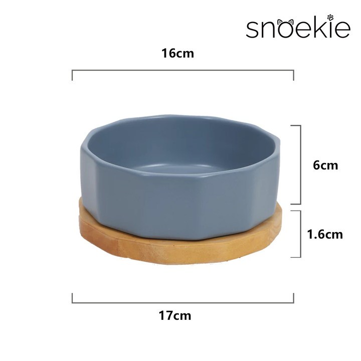 Snoekie Porzellan-Napf, 17 x 17x 6,8 cm, Spülmaschinenfest, Hochtemperaturgebrannt, Bambus Untersetzer, blau