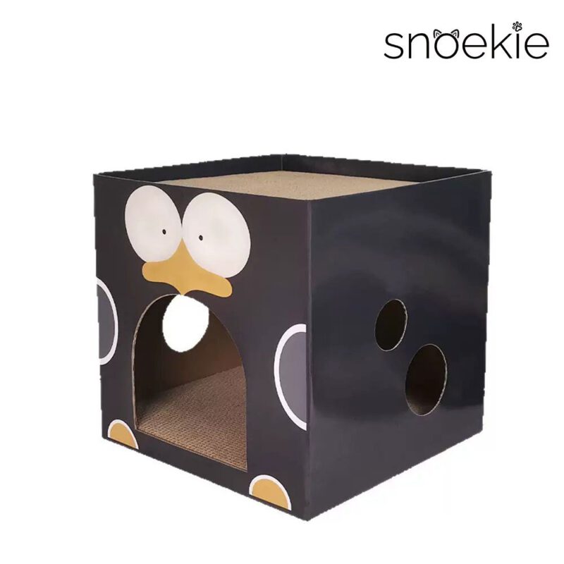 Snoekie Würfel-Katzenhöhle| Katzenhaus|Kratzbrett aus Wellpappe (Schwarz)