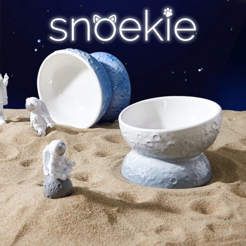 snoekie Keramik Katzennapf mit Standfuß – Erhöhter Futternapf & Wassernapf für Katzen, Rutschfest, Spülmaschinengeeignet, Modernes Design Hellblau