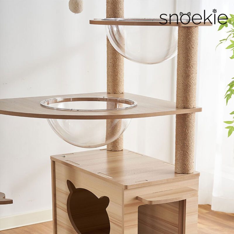 Snoekie Stabiler Kratzbaum mit Katzenhaus, Acryl-Körben und Kletterleiter