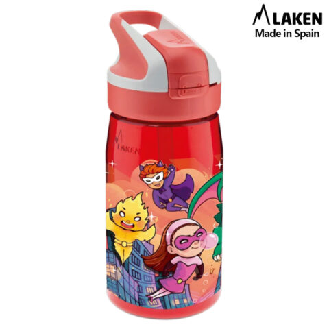 Laken Tritan Trinkflasche 450 ml – Kinderflasche mit Sicherheitsverschluss und Klappdeckel – Auslaufsicher SUMMIT SUPER HEORES
