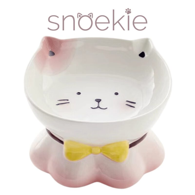 snoekie Keramik Katzennapf mit Katzenmotiv – Erhöhter Futternapf & Wassernapf für Katzen, Rutschfester Standfuß, Spülmaschinengeeignet, Niedliches Design