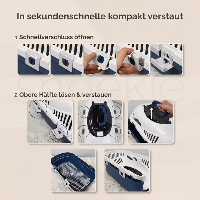 d7aa02f4-64e1-4734-a5b1-fa842af80b75_1040x1040.jpg SNOEKIE Haustier Transportbox für Katzen & kleine Hunde – Robuste Tierbox mit aufklappbarer Dachöffnung am Tragegriff, Sichere Metalltür, Leicht & Stabil, Ideal für Auto, Reisen & Tierarzt Blau
