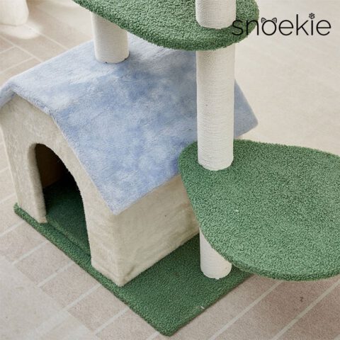 snoekie kratzbaum KT-0036 – Niedlicher Kratzbaum mit Katzenhaus, harmonische Farben, 95 cm