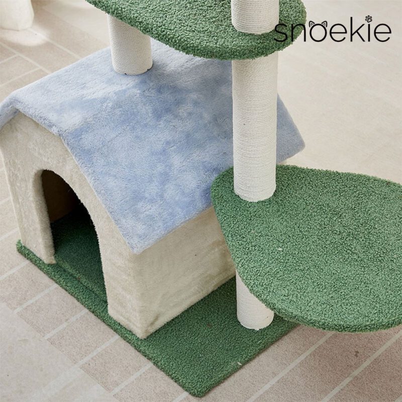 snoekie kratzbaum KT-0036 – Niedlicher Kratzbaum mit Katzenhaus, harmonische Farben, 95 cm